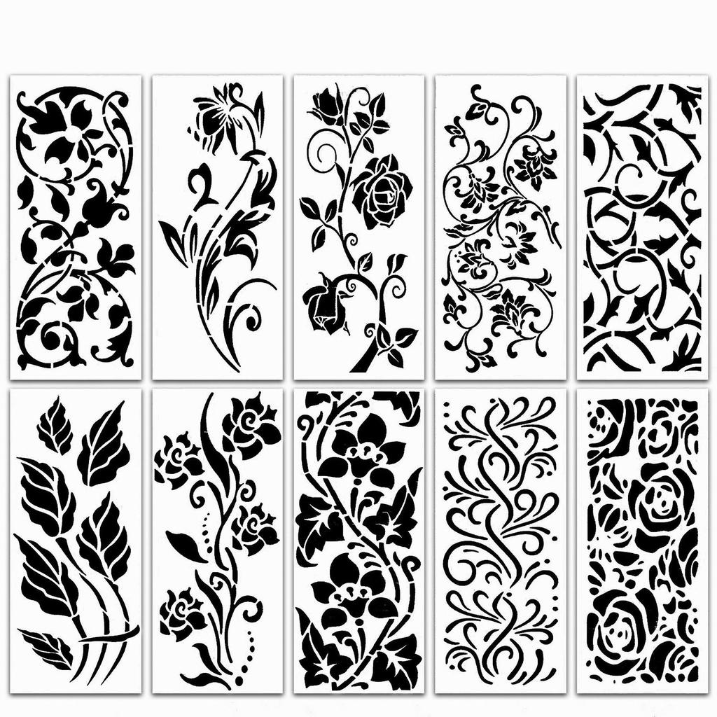 10 Sheets/set, Floral Patterns, Hollowed Out Painting Templates, Hand Drawn By Children and Students, DIY Patterns, Graffiti Copying, Auxiliary Tools