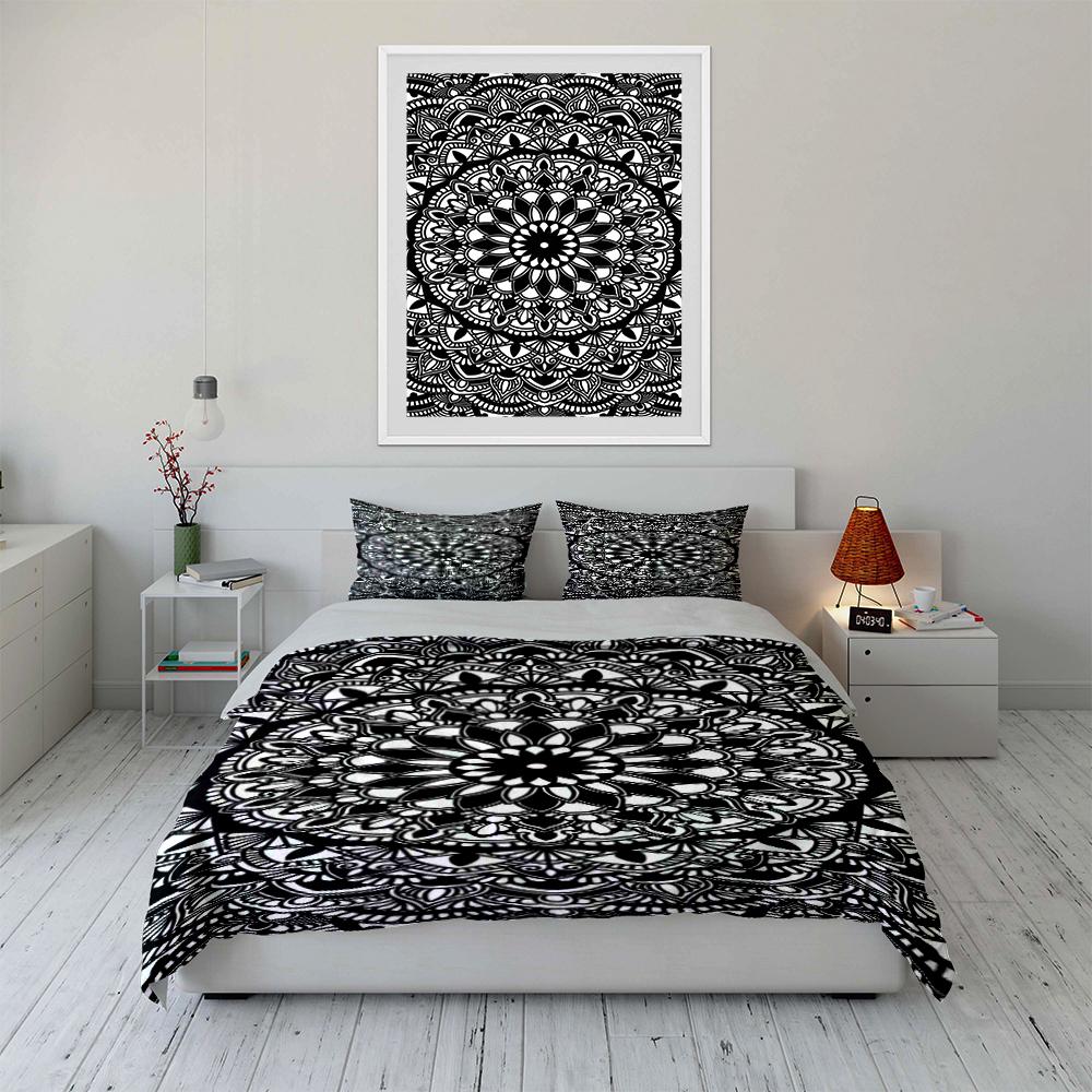 Mandala Flower Black and White Bedding Set Bedding set (1 duvet cover, 2 pillowcases, duvet not included)