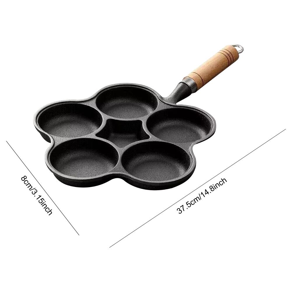 5 Round Holes Cast Iron Cake Maker Frying Pan Egg Frying Pan Creative Breakfast Grill Cooking Pot for Gas Stove Induction Cooker
