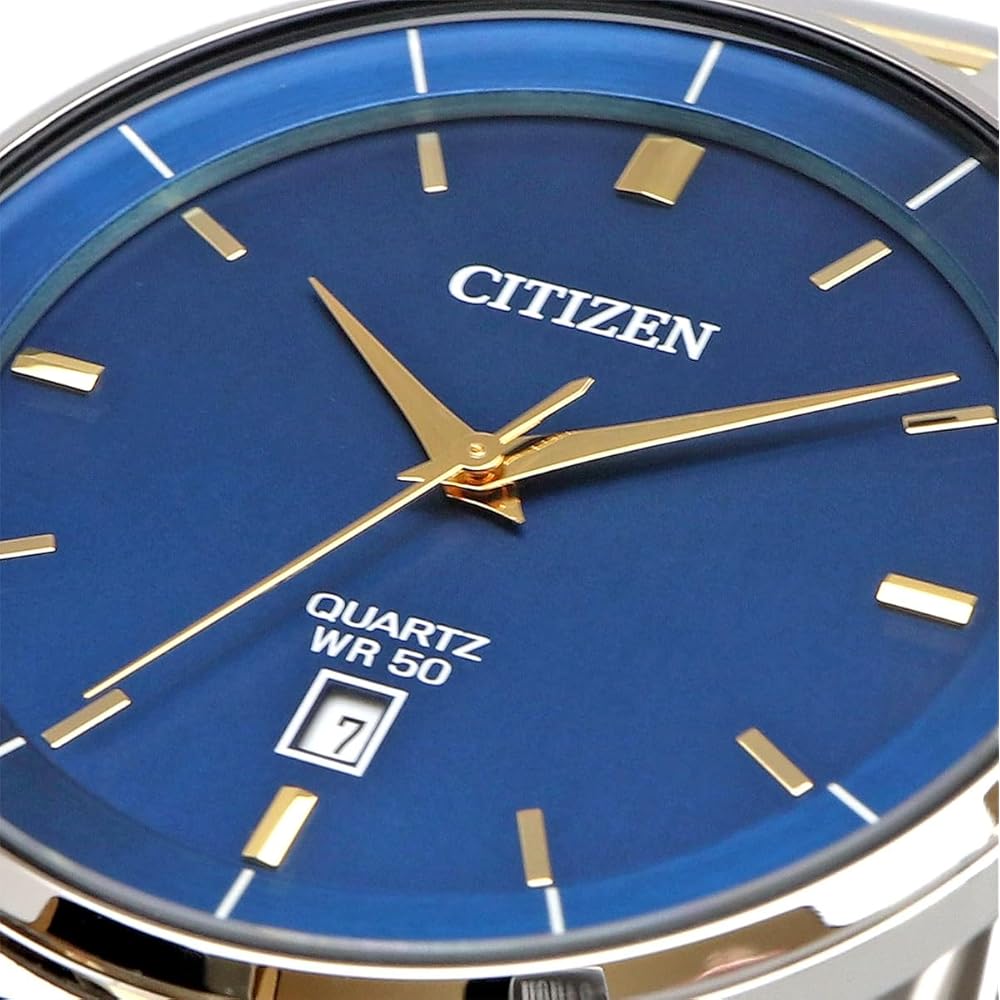 Citizen Quartz Men's Watch BI5124-50L Blue Silver Gold Stainless Steel 100m Water Resistant