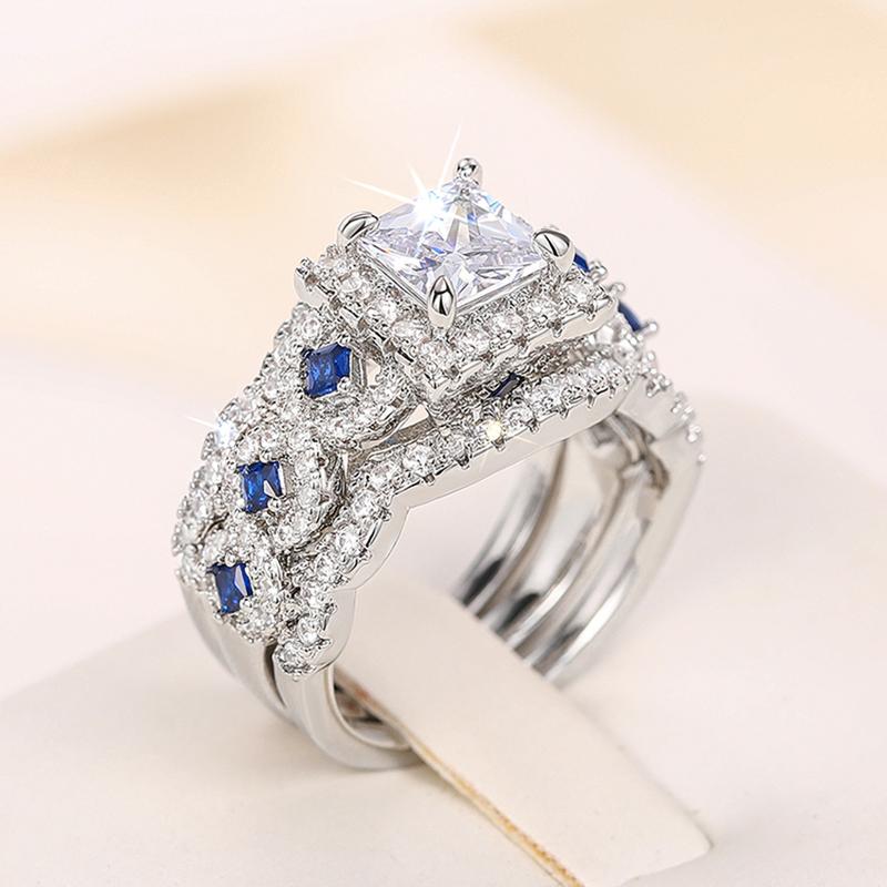 Huitan Gorgeous 3Pcs/Set Cubic Zirconia Rings Women for Engagement Wedding Luxury Trendy Female Accessory Party  Jewelry