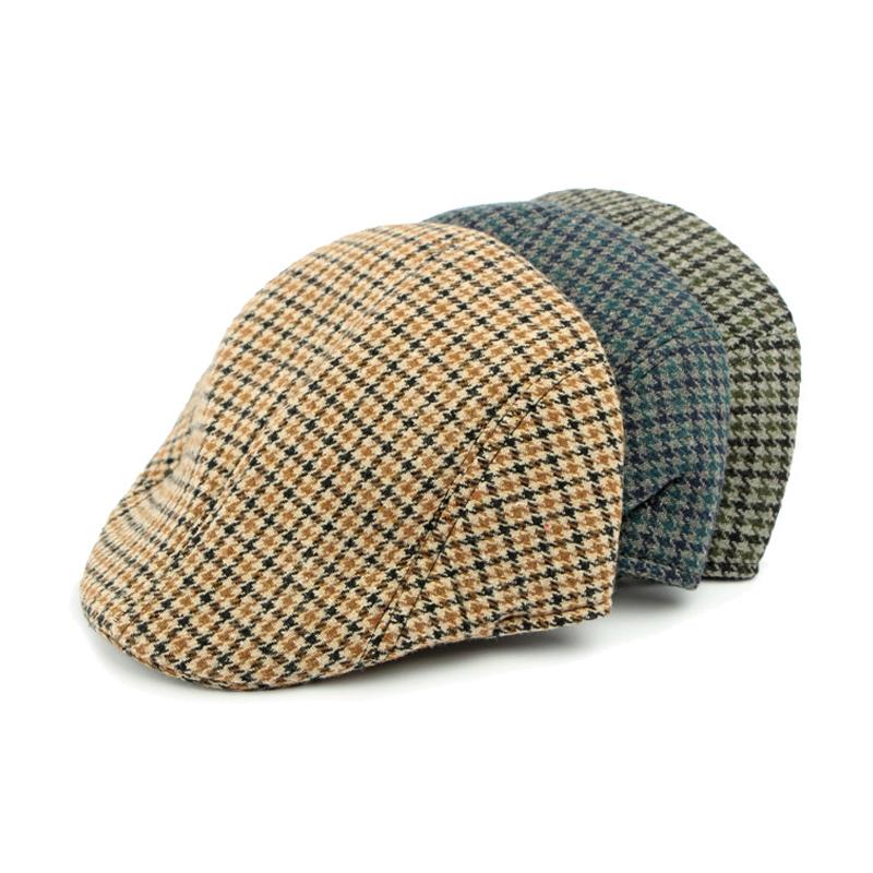 Kapelusz w wzór pepitki Męski Jesień Zima Średniego Wieku i Starszy Kapelusz typu Forward Ciepły Bawełniany Kapelusz Brytyjski Vintage Beret