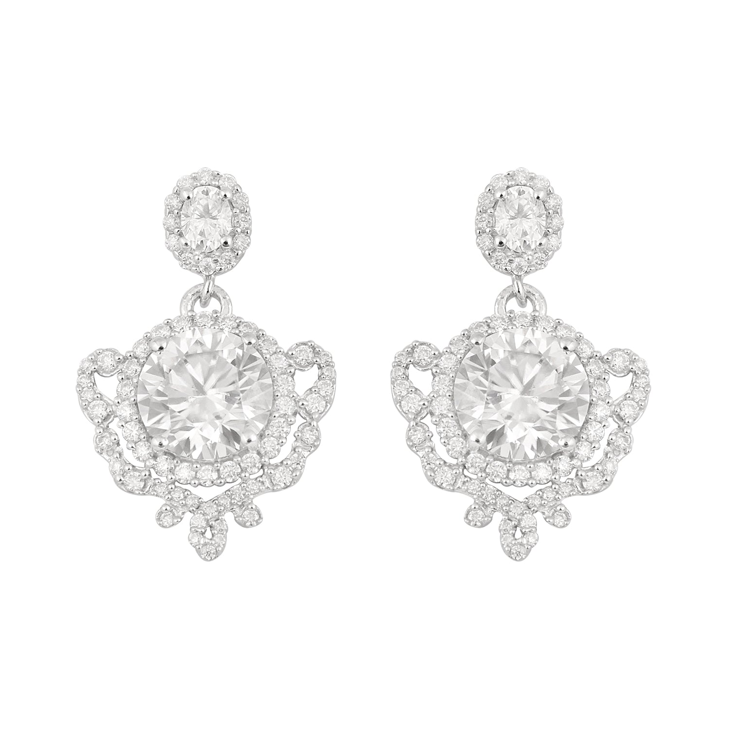 Moissanite Round Vintage Scroll Design Earring - 925 Sterling Silver
