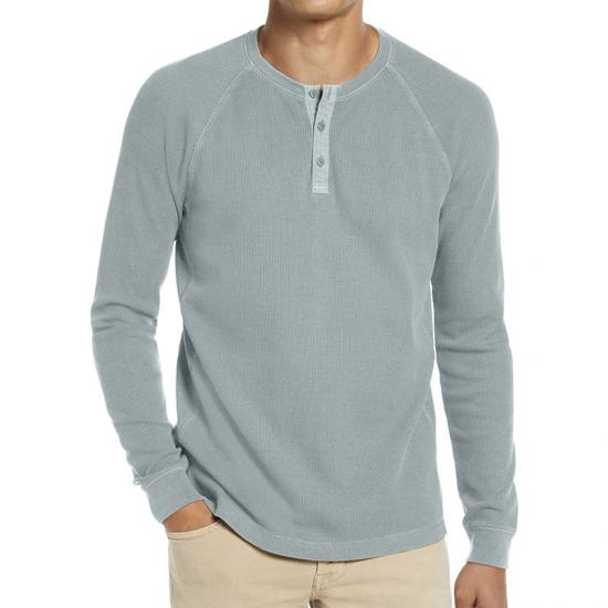 Spring Autumn Long Sleeve Tshirt Men Fashion Henry Collar Solid Color Casual Pullover Tops Mens Knitting Tees Man Clothing 2023