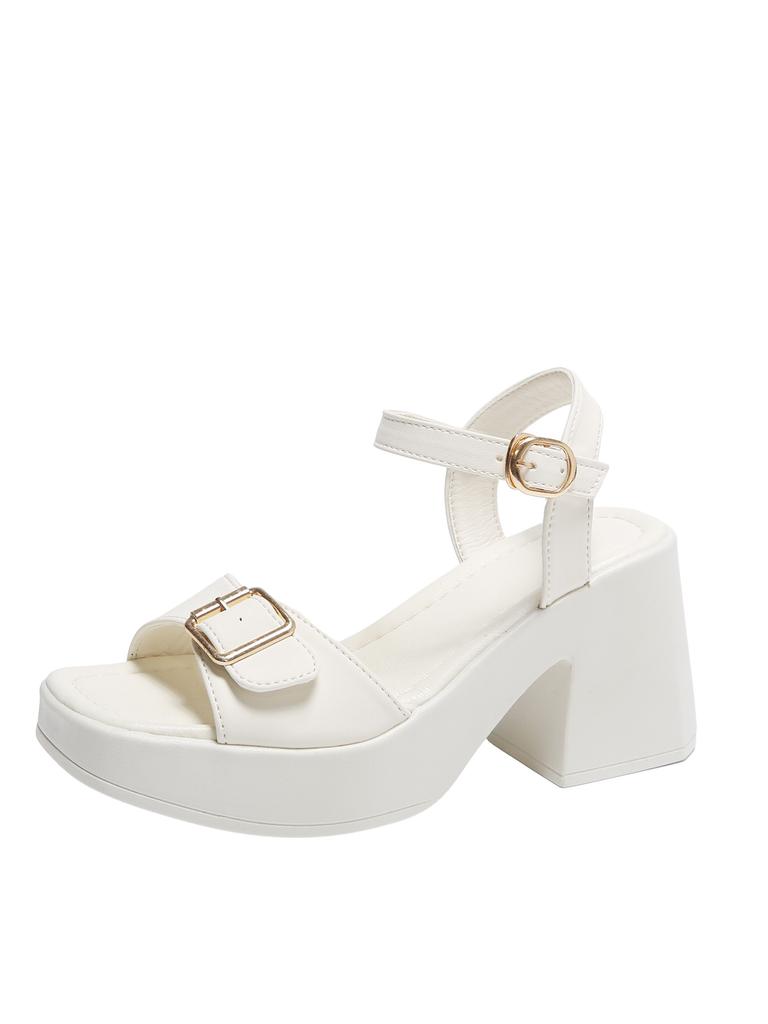 Ladies Shoes On Sale 2024 New One-word Buckle Women's Sandals Summer Open Toe Mid Heel Water Proof Concise Daily Sandals Women