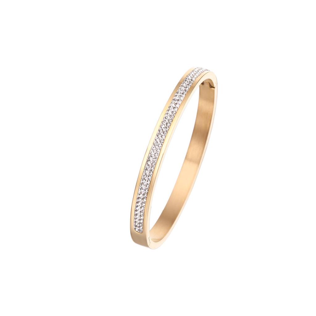 18K Gold-Plated Titanium Steel Diamond Bangle for Women & Men's Open Bracelet