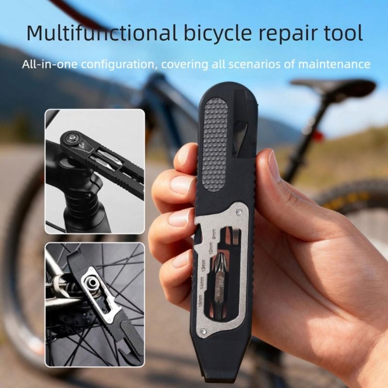 Cycle Repair Driver with Direction Control, 7-in-1 Integrated Spanner Openings and Double-Ended Attachments for Routine Bike Maintenance While