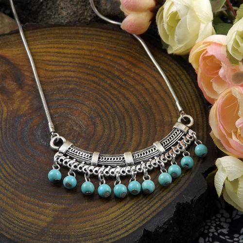 

Retro turquoise bead fringed necklace women s simple versatile collarbone chain sweater chain antique headdress accessories