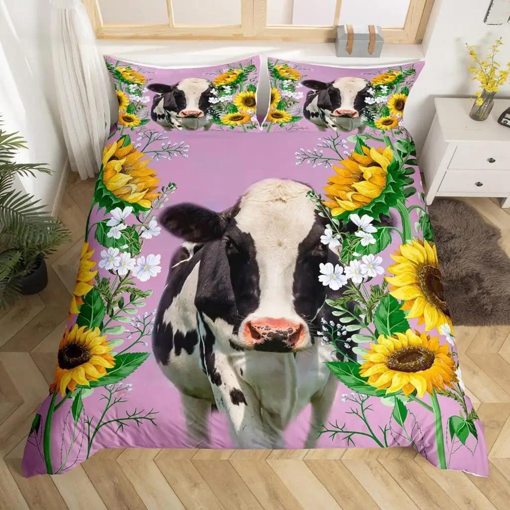 Home Bedding Set Cow Animal Print Duvet Cover Pillow Case, Boy Comforter Sets Bedroom Decoration, Birthday Gift Decoration