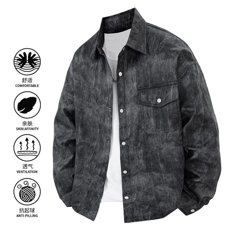 

Tooling Shirt Heavy American Jacket Men s Breathable Casual Versatile Jacket Spring and Autumn Retro Tie-Dyed Shirt M