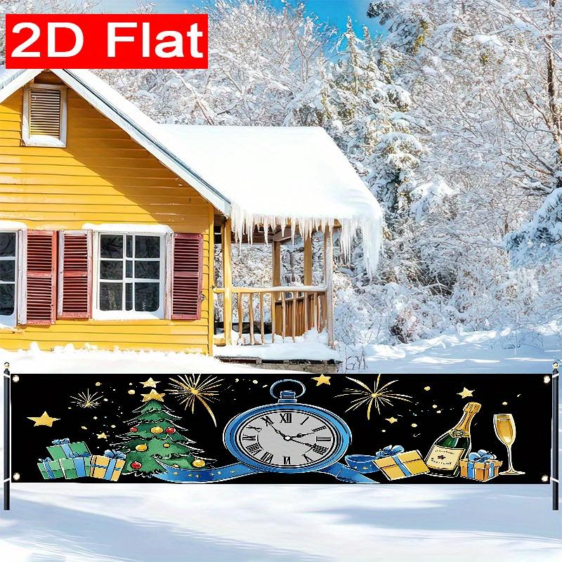 Merry Christmas & Happy New Year Banner, Polyester Outdoor Garden Porch Fence Wall Holiday Decoration