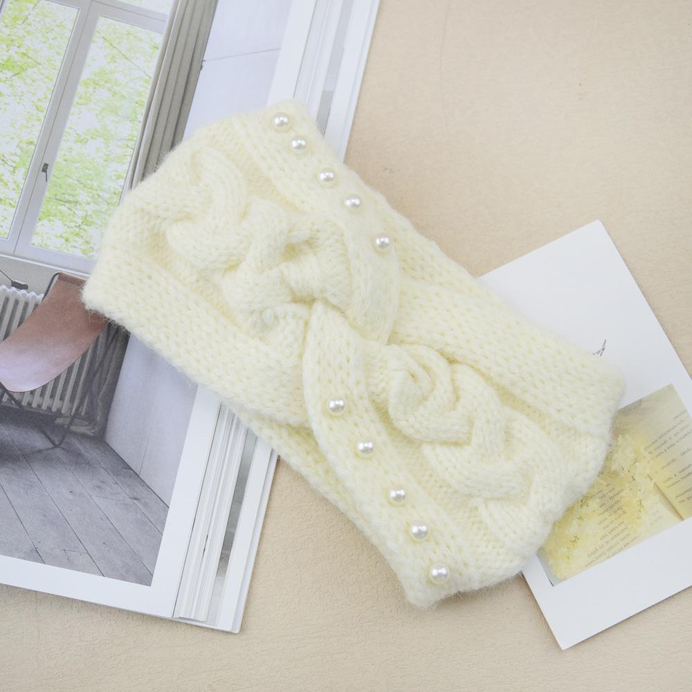 New Wide Cross Pearl Knitting Headbands For Woman Winter Warm Hairband Elastic Sports Headwear Girls Hair Band Hair Accessories