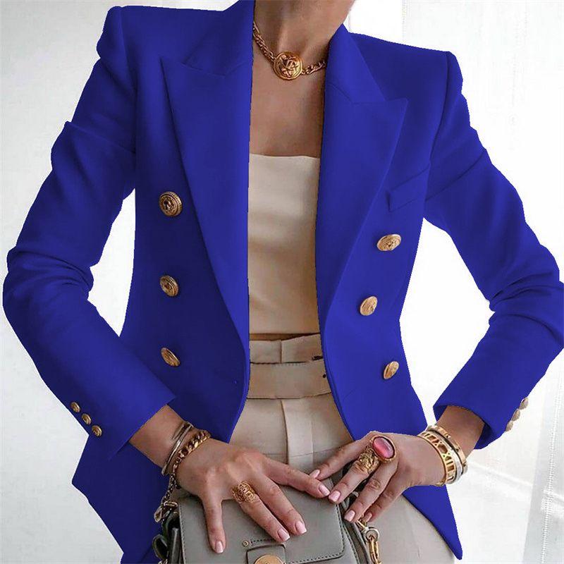 Chaqueta de traje occidental de moda para otoño y primavera: abrigo corto informal cruzado de color liso y corte entallado.