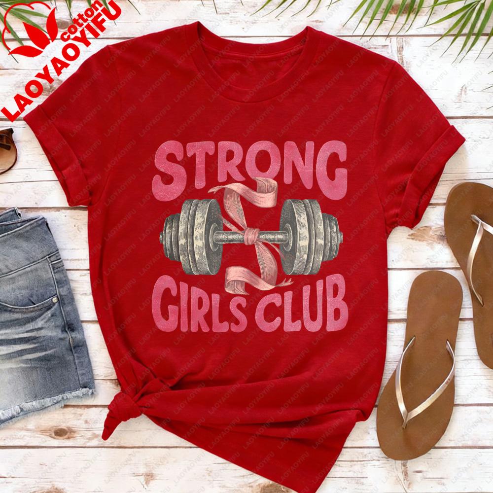 Strong Girls Club Shirt Coquette Gym TShirt Weight Lifting TShirt Fitness Motivation Tee Women Daily Life Casual Gym Tops