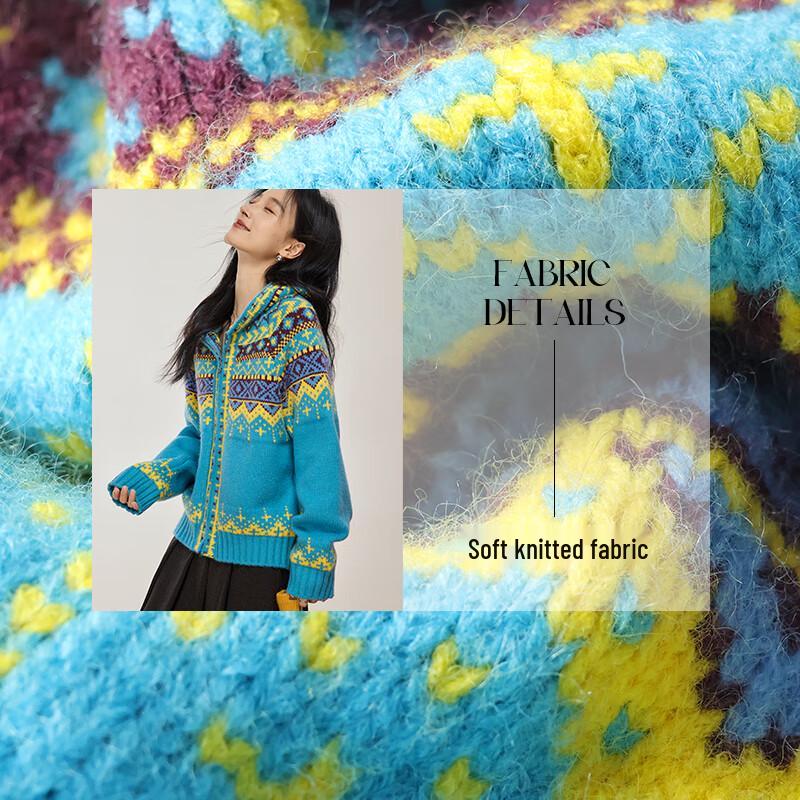 VICTORIA&VERA Women's Fair Isle Color Block Hooded Zipper Knit Sweater