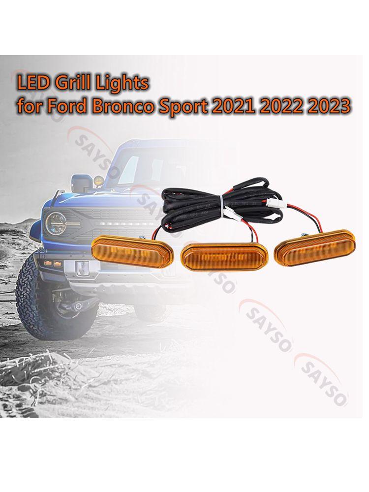 3Pcs Smoke/Yellow Front LED Grill Lights for Ford Bronco Sport 2025-2025 Amber Lighting Grille Lamps Kit with Wiring Harness