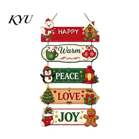 Holiday Home Decor Ornaments Rustic Wooden Hanging Pendant for Christmas Door, Decorative Festive Door Handle Decorations Sign Ornament with Hemp Rope