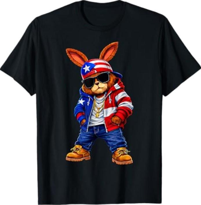 Cool Bunny Puerto Rican Flag Gift for Men Women T-Shirt S разноцветный