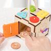 6 Sided Multifunctional Busy Box Recycled Wood Educational Toy for Youngsters 3+ Years, Hand Eye Coordination,Shape/Color Recognition Training