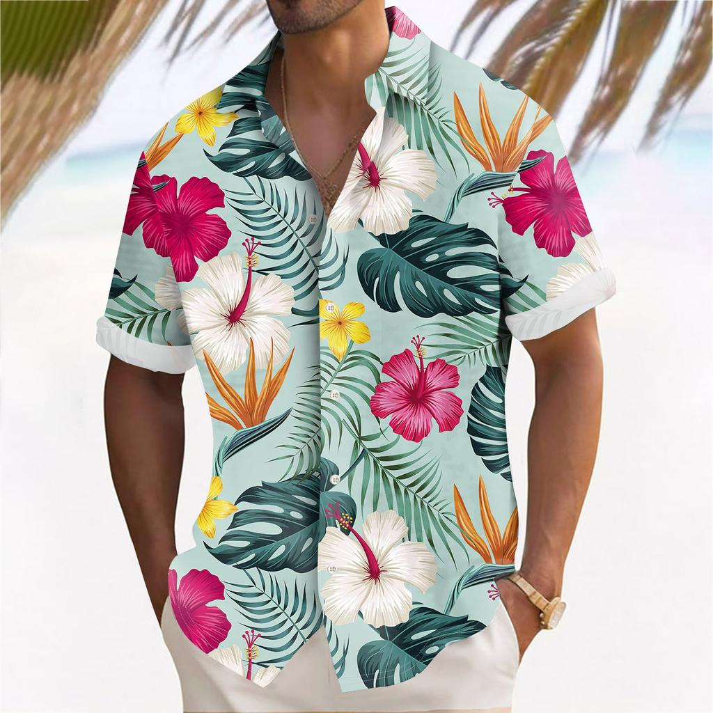 Pánská ležérní košile volného střihu s krátkým rukávem Módní košile s klopou