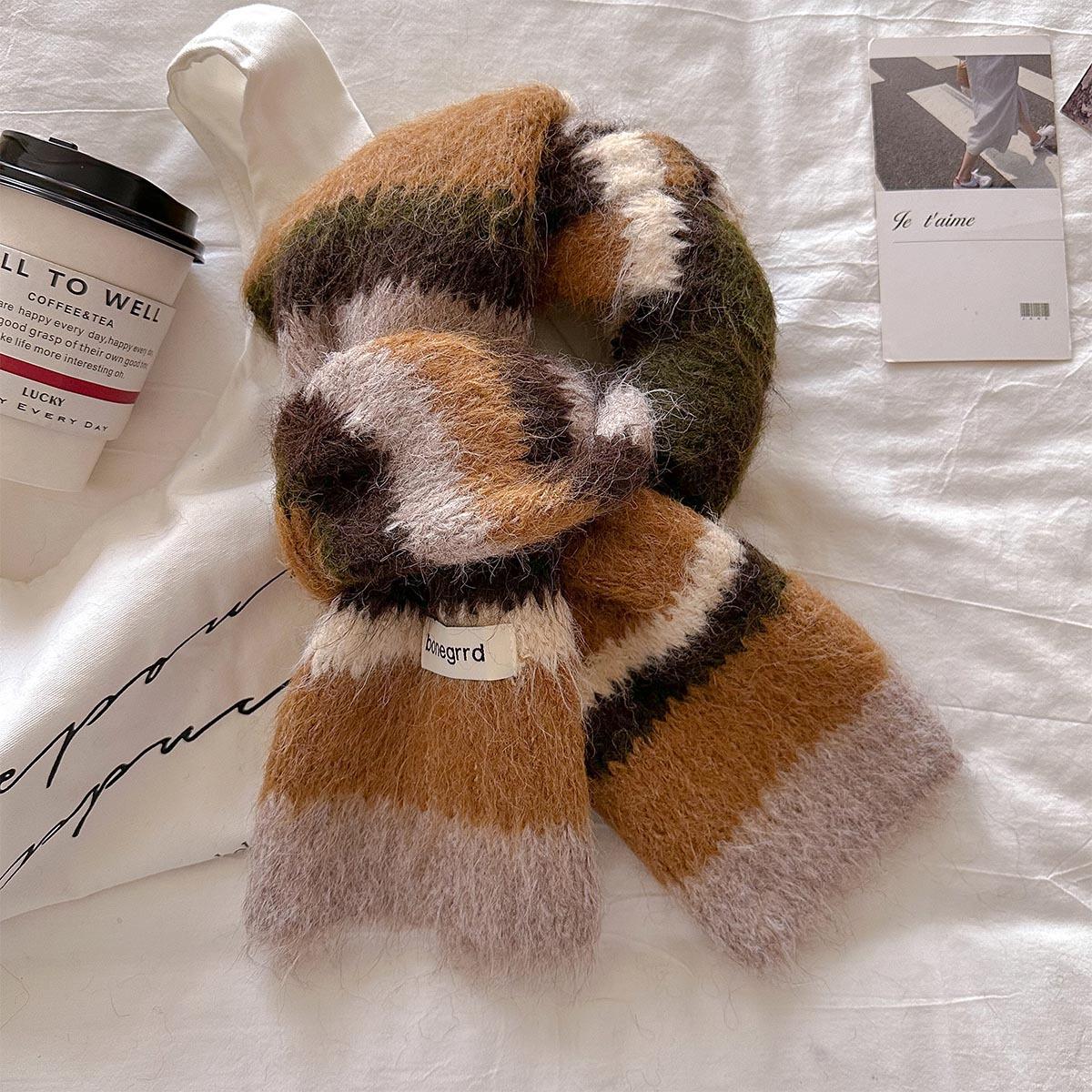 

Luxury Warm Knitted Color Stripe Winter Women Scarf Yarn Shawl Wraps Female Thick Soft Fringe Blanket Bufanda Echarpe One Size