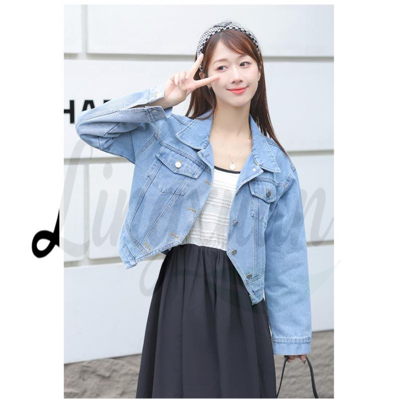 Весна/Осень Гонконгский Стиль Ретро Свободная Стройнящая Джинсовая Куртка Extra Large синий