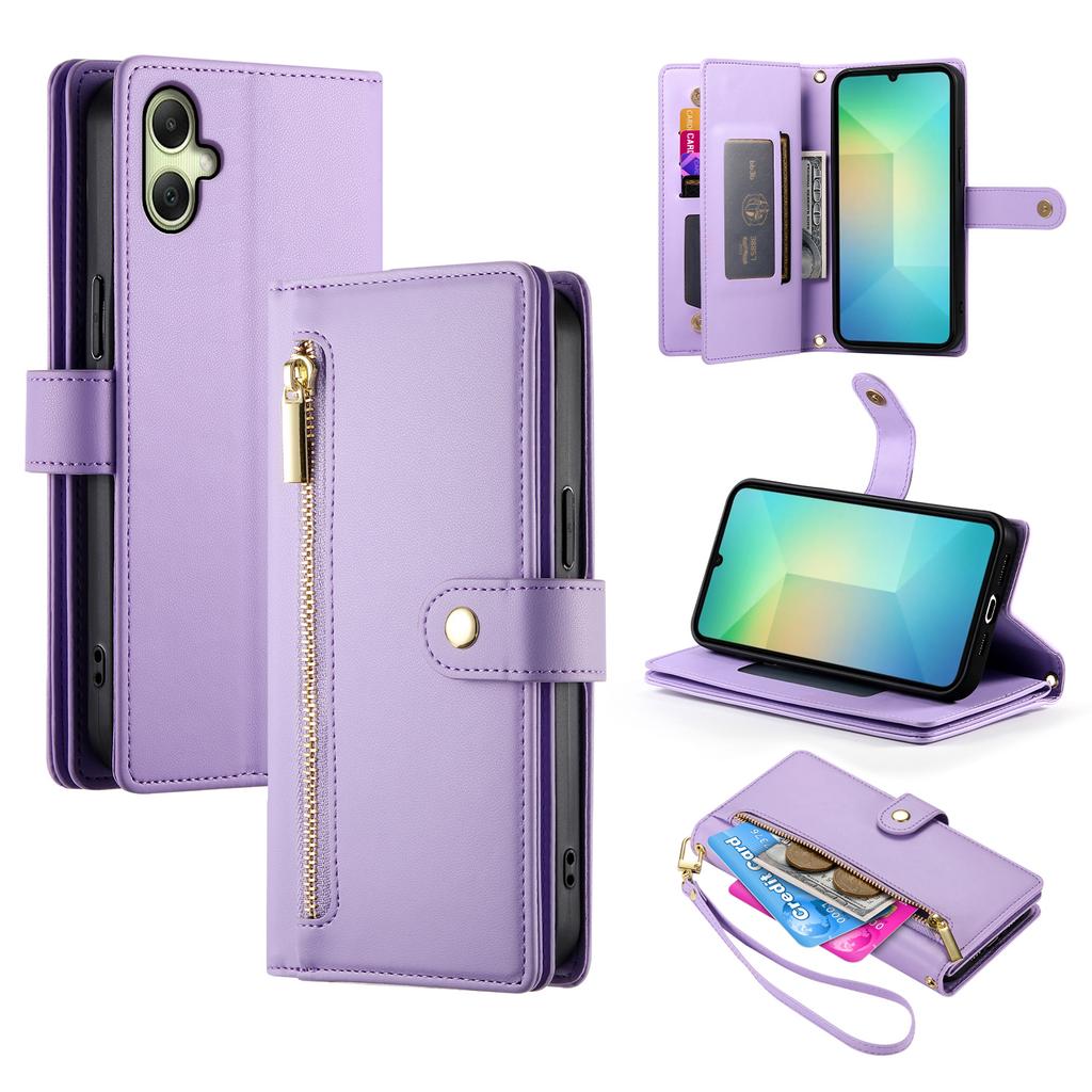 For Samsung Galaxy A07 4G Case Zipper Pocket Wallet Leather Phone Cover with Straps