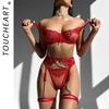Toucheart 4-Piece Set Sexy Lingerie Metal Chain Embroidered Printing Perspective Sexy Hollow Out Lingerie Garter Kit Sexy Adult