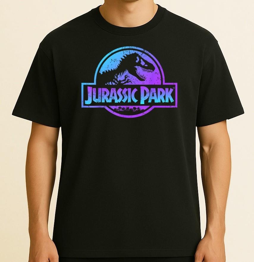 Jurassic Park Blue & Purple Fossil Logo Graphic Short Sleeve Unisex T-Shirt S