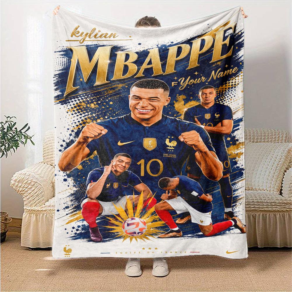 Mbappé Customize Text Blanket Throw Customizable Blanket Durable Comfort Perfect for Bedding Chair Livingroom Sofa All-Season Use