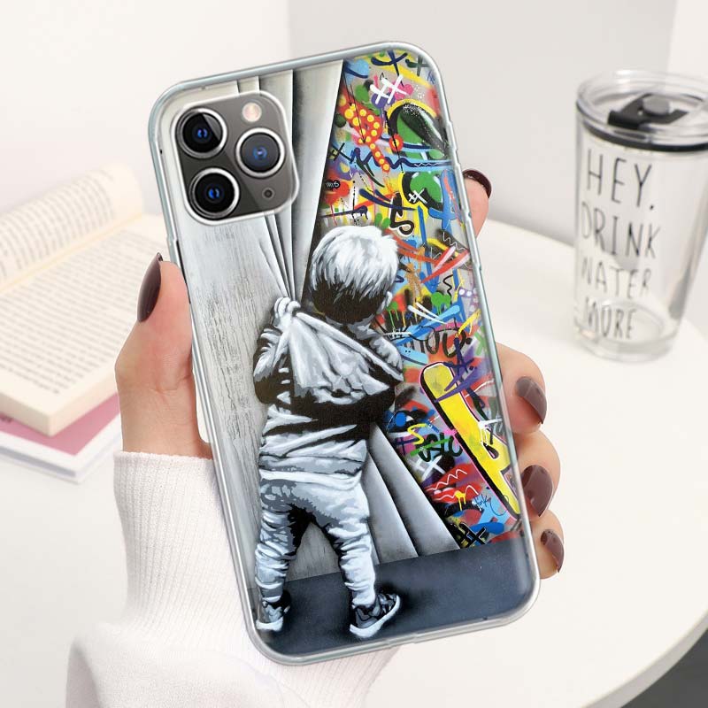 Banksy Graffiti Art Phone Case For Apple iPhone 16 15 14 13 12 11 Pro Max Mini XS XR X 7 Plus 8 + SE Soft Silicone Print Shell F