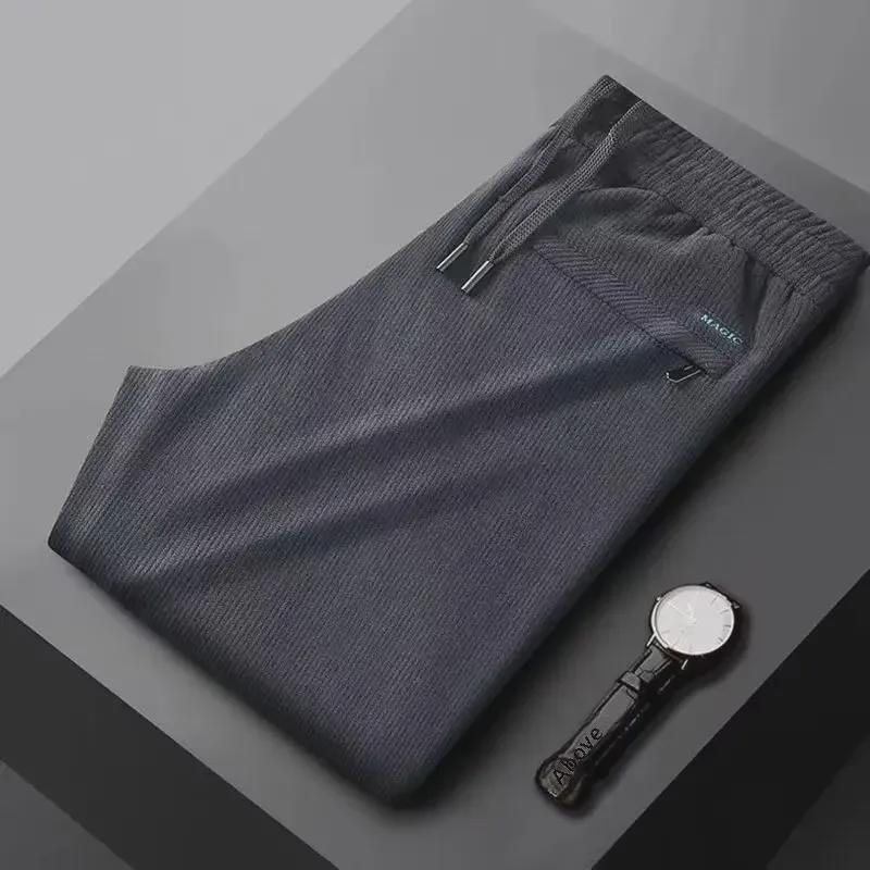 Men's Corduroy Straight Loose Casual Pants with Velvet Lining for Autumn and Winter