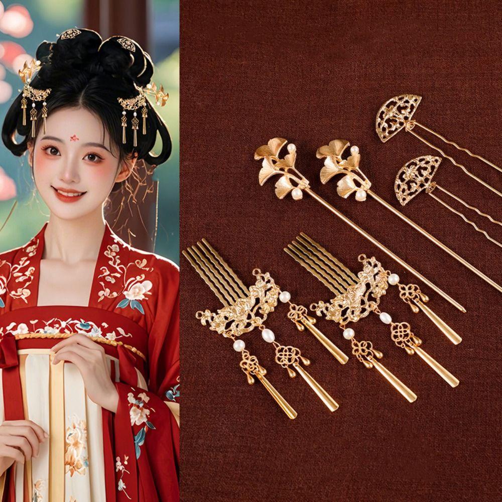 1 Set Classical Ancient Hair Stick Chinese Style Flower Hair Comb Retro Tang Dynasty Hairpin  Women