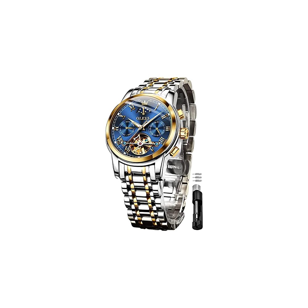 OLEVS Men s Automatic Mechanical Watch Blue Stylish Waterproof Business Date Calendar Fashion Wristwatch