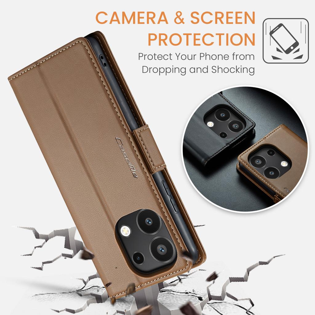För Xiaomi Redmi Note 13 4G Fodral CASEME 023 Serien RFID-Blockerande Läderplånbok Ställ Telefonskydd
