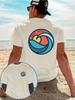 White Retro Sunset Wave Round Frame Surfing West Coast Street Brand T-Shirt Cotton Graphic Tee Unisex Unisex Summer