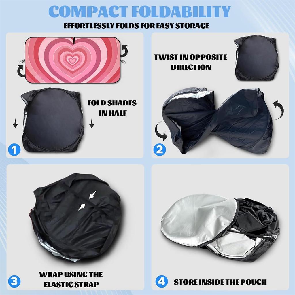 Heart Car Windshield Sunshades Pink, 59*31.5 Inches, UV Rays Sun Visor Protector For Car, SUV, Truck
