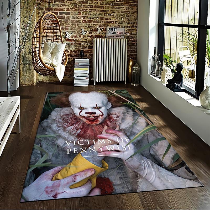 Horror-Themed Clown Costume Pattern Carpet with Dark Vintage Style Background Suitable for use as an anti-slip for room and bedroom sofas