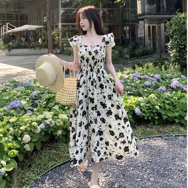 2026 Super Fairy Mori Dress Summer New Small Flying Sleeves Sweet Temperament Gentle Wind French Floral Medium and Long Dress