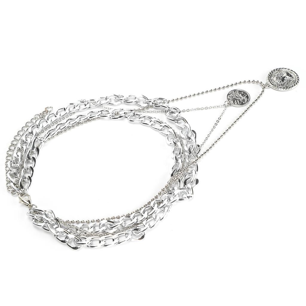 Mehrlagige Schlichte Stilvolle Halskette Damen Retro Münzanhänger Halskette Schmuck Geschenk Silber