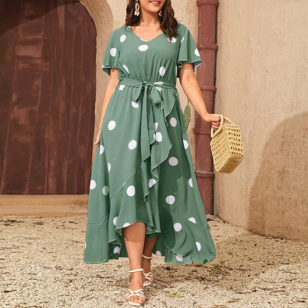 Kadın Moda Trendi Lastikli Bel Baskılı Elbise Büyük Beden