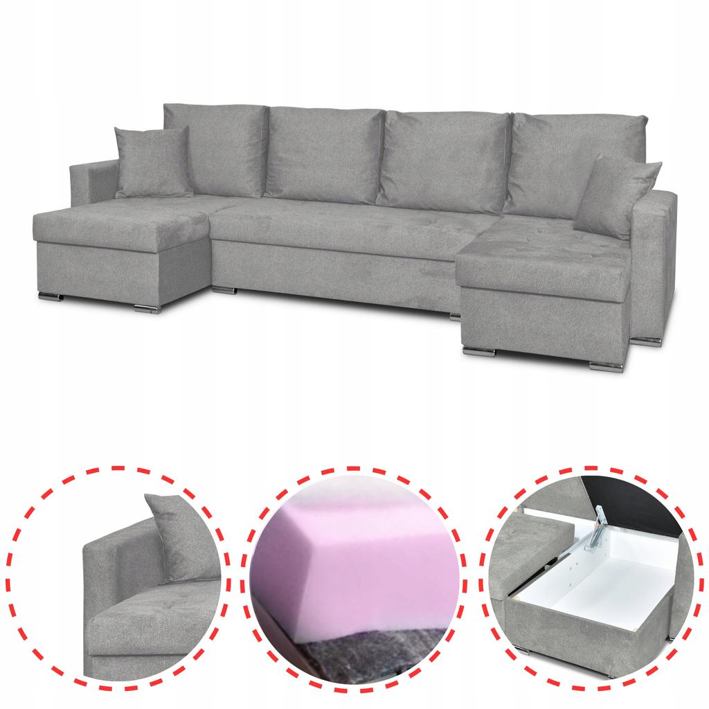 Narożnik Bella BIG rozkładany z funkcją spania Family Meble szary