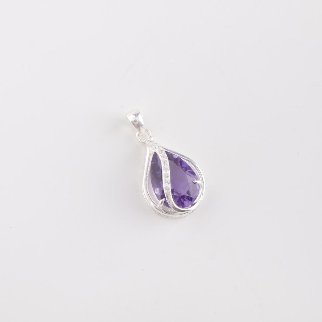 Purple Iolite Gemstone 925 Solid Silver Jewelry Designer Zircon Pendant For Her CZP-7-14