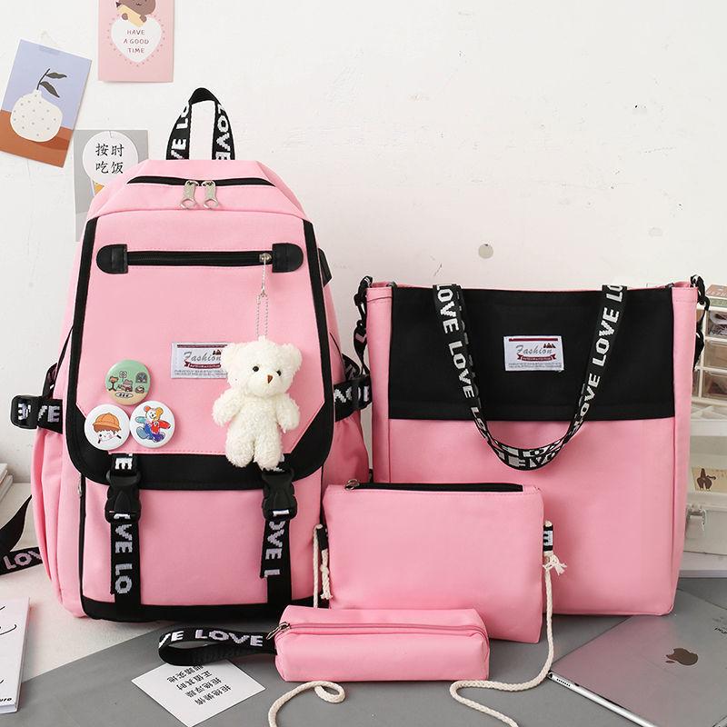 Fash Large-Capacity Primary School Junior High School Students Shoulders Backpack High School Five Sets of Multi-Compartment  Bag