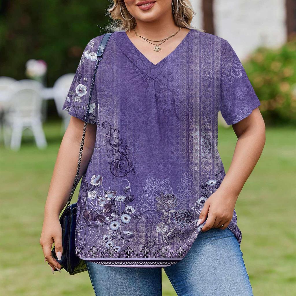 Modische Damen Übergröße Lässige Lockere Kurzarm Elegante V-Ausschnitt Bluse Für die Arbeit