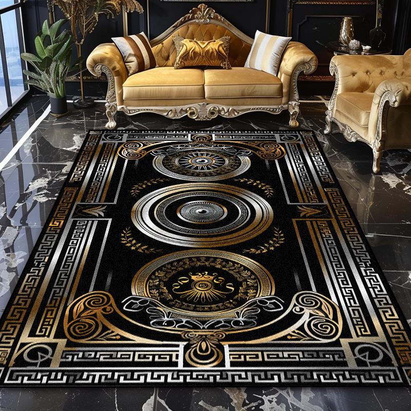 European Luxury Washable Black Large Area Rugs Marble Decoration Home Sofa Living Room Carpet Bedroom Non-slip Plush Floor Mats