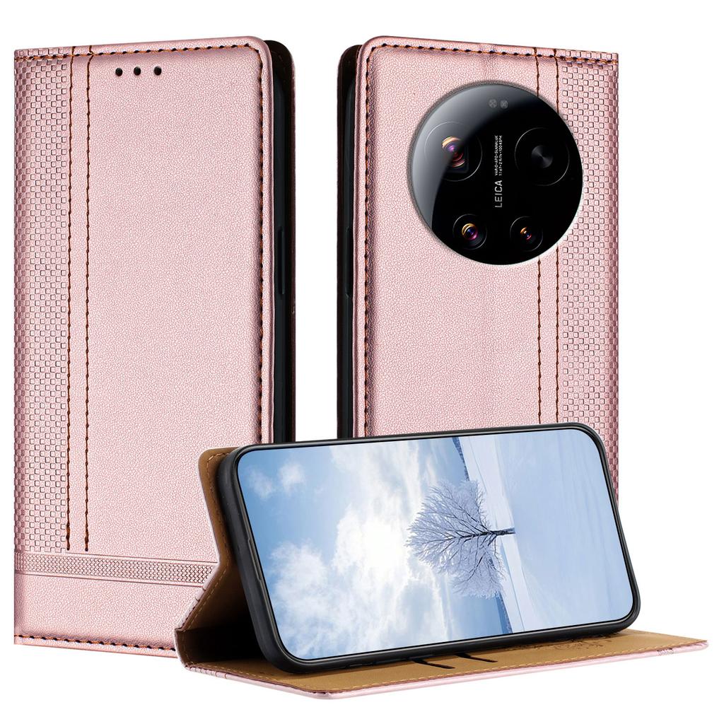 For Xiaomi 17 Ultra 5G Case L-Shaped Grid Pattern Leather Stand Phone Cover with Card Slots