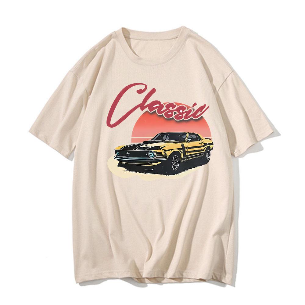 Classic Car Print Anime Tee-shirt Women Men Clothes Vintage Vehicle Short Sleeve Harajuku Unisex O-neck Tops Oversize Streetwear