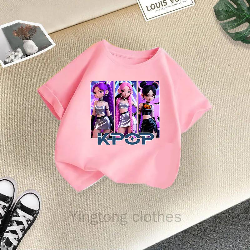 Summer Fashion Girls' Short Sleeved T-shirt Cute Printed Girls' Casual Versatile Top Cross Border