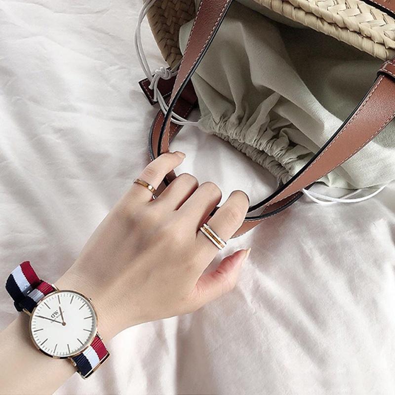 DANIEL WELLINGTON European and American Watches Girls Watch Quartz Movement Nylon Strap 36mm White Dial Women's Watch Classic Textured DW00100033